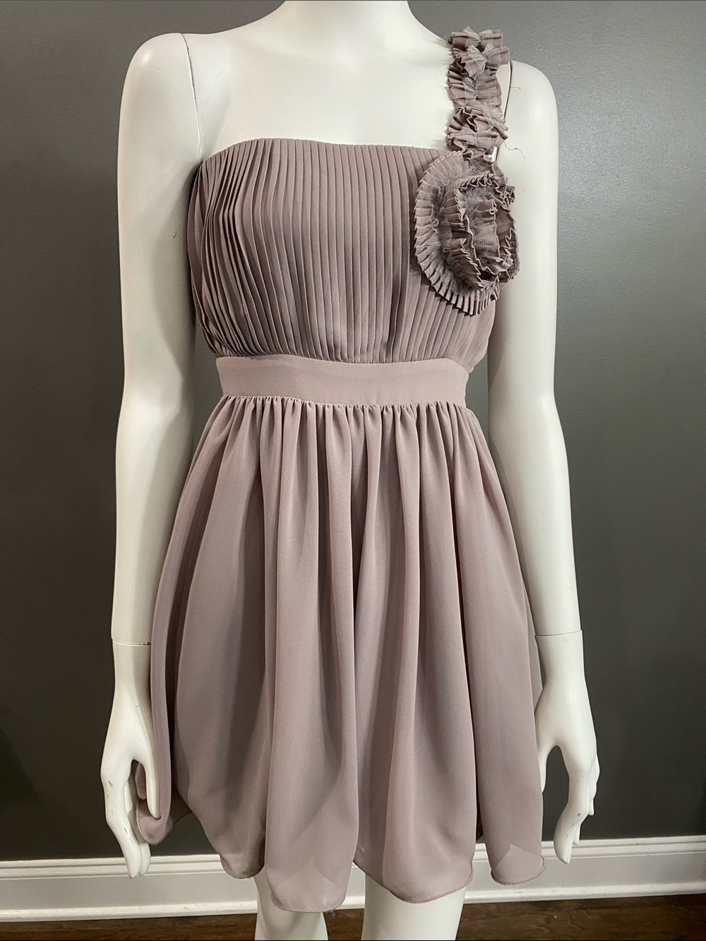 MM Couture One-Shoulder Pleated Chiffon Dress in Mauve Size XS